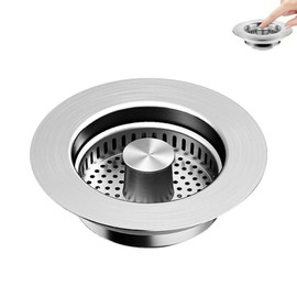 Sink Strainer Kitchen Sink and Sink Plug, 3-in-1 Pop-Up Stainless Steel Drain Plug with Anti-Clogging Basket, Sink Strainer for Sink Bore 7.5-8.6 cm, Depth > 4 cm
