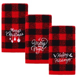 MCEAST Paquete de 3 toallas de mano de Navidad a cuadros rojos y negros de algodón puro para baño, cocina, hogar y decoración de Navidad, 18 x 14 pulgadas