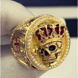 Awmnjtmgpw 18K gold crown full diamond unique skull crown skull with diamond dripping oil temperament cubic zircon ring men's fashion birthday party wedding engagement ring size 6-10 (Size 7), Size 7, 18k Gold,Gold
