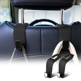 Rislobx Car Purse Hook, 2 Pack Leather Headrest Hooks for Car Back Seat Hanger for Purses Bags Coats Grocery, Universal Car Organizer Accessories (A Black)