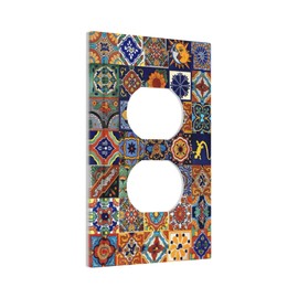 Talavera Mexican Tiles Traditional Color Decoration Print Outlet Covers 1 Gang Duplex Light Switch Cover Decorative Switch Plates Electrical Receptacle Faceplate Wall Plate for Kitchen Bathroom Decor