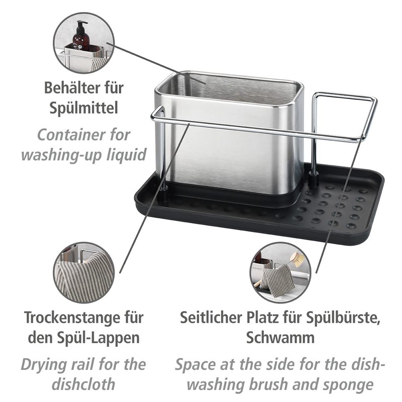 Wenko Organiser Stainless Steel Orio Drainer Sink Caddy, Silver matt,