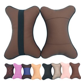 yuhuru Car Neck Pillows Both Side Pu Leather 2pieces Pack Headrest Fit for Most Cars Filled Fiber Universal Car Pillow (Coffee)