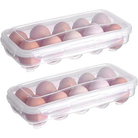 KOMUNJ Egg Box 10 Eggs Transport Box, Pack of 2 Plastic Egg Box, Egg Storage Box with Lid, Egg Transport Box, Plastic, for Fridge, Kitchen, Transparent