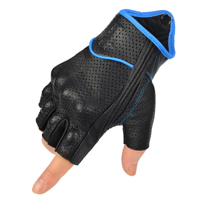 Harssidanzar Mens Motorcycle Gloves Leather Perforated Motorcycle Driving Gloves CM044EU,