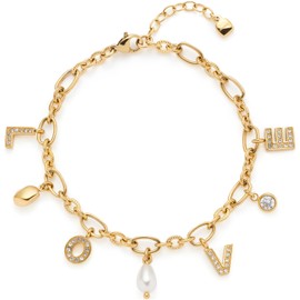 Jewels by Leonardo Ciao Otella Bracelet Gold-Coloured Stainless Steel Charms Lettering "Love" with Zirconia Stones 18-21 cm Length Women's Jewellery 024449, Stainless Steel, No Gemstone