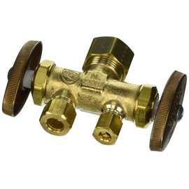 BrassCraft CR1900DVSX R 1/2" Nom Comp Inlet x 3/8" O.D. Comp x 1/4" O.D. Comp Dual Outlet Dual Shut-Off Multi-Turn Straight Valve