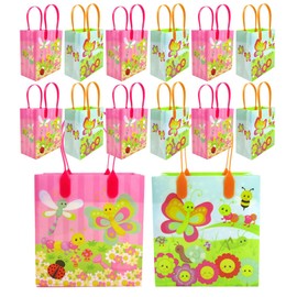TINYMILLS Spring Party Favor Bags with Butterfly Flower Garden Design, 12 Pack for Birthdays and Easter