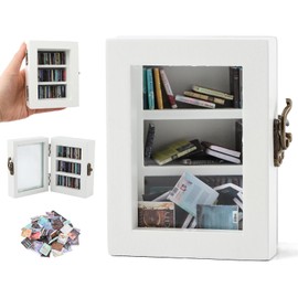 Anxiety Bookshelf Shake Away Your Anxiety, Anxiety Mini Bookshelf Ornament Miniature Bookshelf Anxiety Miniature Book Library with Mini Books for Book Lovers Home Room Office Decor (White Small)
