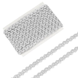 FINGERINSPIRE 11Yards/10m Silver Metallic Braid Trim by The Yard 10mm Wide Polyester Wave Gimp Braid Trim Edge Woven Braid Trim Decor Braid Ribbon for Sewing Upholstery Curtain Clothes Decoration