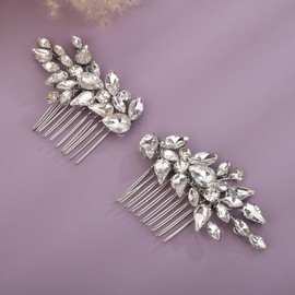 Teyglen 2pcs Rhinestone Bride Wedding Hair Comb Gold Silver Full Rhinestone Hair Piece Crystal Bridal Hair Side Comb Rhinestone Headpiece Hair Jewelry Accessories for Women Bride Girls (Silver)