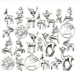 100g (60pcs) Wholesale Bulk Lots Christmas Animal Elk Deer Charms for Jewelry Making Mixed Smooth Tibetan Silver Metal Charms Pendants DIY For Jewelry Making Necklace Bracelet and Crafting (M366)