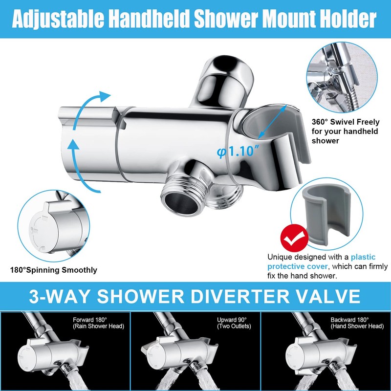 Metal Shower Diverter Valve with Hand Shower Holder, Full Flow
