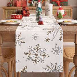 Aisybaklyn Linen Table Runner Christmas Fashion Snowflakes Christmas Table Runner Autumn Table Runner Beige for Dining Table Farmhouse Party Wedding Picnics Outdoor