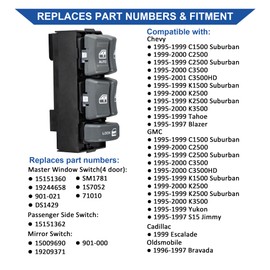 Obaee Driver & Passenger Side Power Window Switch & Mirror Control 4 Door Compatible with 1994-2001 Chevy GMC C1500 C2500 C3500 K1500 K2500 K3500 Tahoe Yukon, Replaces 15151360 15151362 15009690