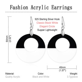 REELMAR Black and White Acrylic Earrings for Women Dangle Trendy Circle Drop Earrings Fashion Geometric Round Statement Earrings Boho Bohemian Lightweight Jewelry (Circle Drop)