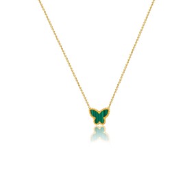 Foyjoey Dainty Butterfly Necklace for Women 14K Gold Plated Stainless Steel Mother of Pearl Necklace Minimalist Butterfly Pendant Everyday Jewelry Birthday Green