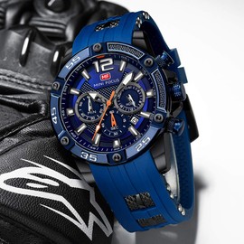 AIMES Mens Watches Sport Military Waterproof Multifunction Chronograph Watch Luminous Blue Silicon Strap Casual Watches for Men Fashion Business Wrist Watch Clock