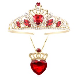 Descendant 4 Rise of Red Crown and Necklace Descendant 4 Gold Tiara Jewelry Set Queen of Hearts Crown Eive Costume Gift for Girls Teen Party
