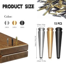 TAMUNI Cribbage Pegs – Durable Metal Pegs with a Tapered Design, Fit 1/8 Holes for Cribbage Traditional Board Game, Cribbage with 3 Colors (15pcs)