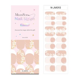 MelodySusie Semi Cured Gel Nail Strips (White Flower)- Works with Nail lamp, Salon-Quality, Long Lasting, Easy to Apply & Remove - Includes 20pcs