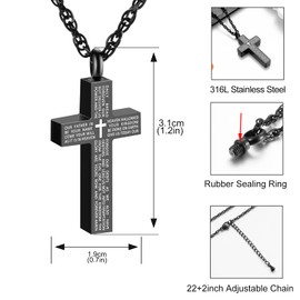 Cremation Cross Necklace for Ashes Stainless Steel Scripture Urn Necklace for Ashes Memorial Jewelry Ashes Holder