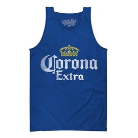 Tee Luv Men's Faded Corona Tank Top - Corona Beer Logo Tank Shirt, Royal Blue, L