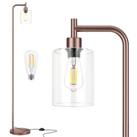 Ziisee Floor Lamps for Living Room - Industrial Standing Lamp with Glass Shade, Modern Floor Lamp with LED Bulbs, Farmhouse Floor Lamp for Bedroom, Tall Lamp for Office - Brown