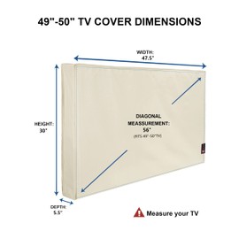 iBirdie Outdoor TV Cover 48 to 50 inch Weatherproof, Cover Size 47.5''L x 30''H, Waterproof for Outside Flat Screen 48 to 50 inch TV, Beige, 600D Thick Fabric Screen Protector with Bottom