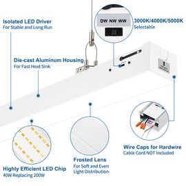 DAKASON 4FT Linkable LED Linear Light, 40W Replacing 120W, 3000K/4000K/5000K CCT Selectable, Commercial Linear Lighting Fixture for Office, Dimmable Suspended/Flush Mount Light, White 1 Pack