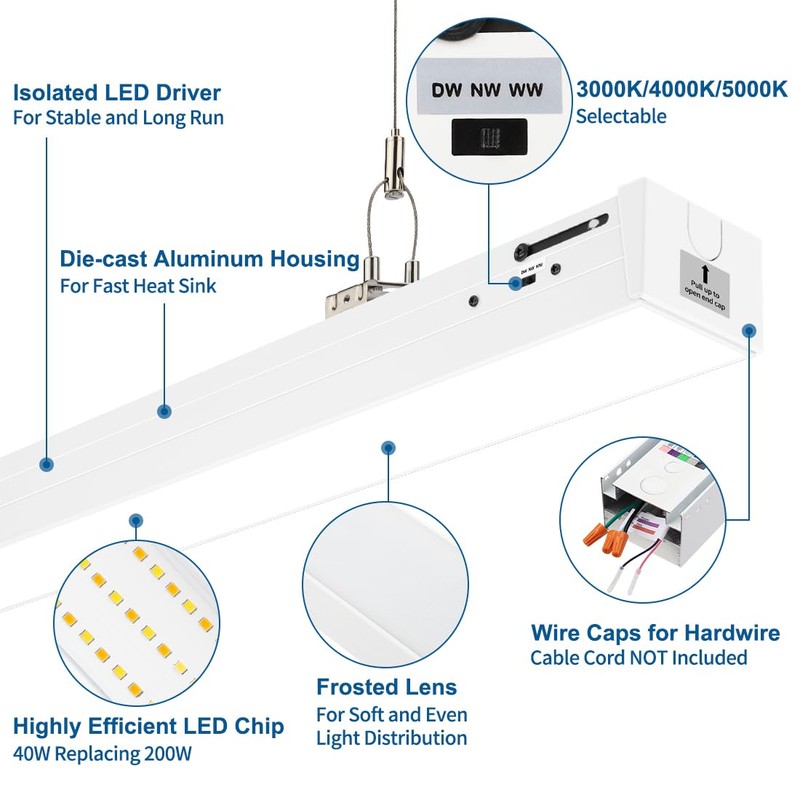 DAKASON 4FT Linkable LED Linear Light, 40W Replacing 120W, 3000K/4000K/5000K