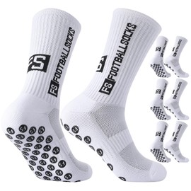 Utensilsto 3 paia di calzini da calcio 35-39 40-44 45-49 Calzini da calcio antiscivolo Grip Calzini da calcio traspiranti e antiscivolo Calzini sportivi da calcio per uomo donna e bambini, bianco, 35
