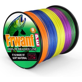 Frwanf 8-Strand PE Fishing Line for Freshwater/Saltwater/Rock/Boat Fishing, 1,640.4 ft (500 m), No. 3, Multicolor