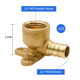5/10/20 Pack Drop Ear Elbow Fittings, PEX 1/2" x 1/2" NPT Female Threaded Adapter Crimp Fitting, Brass, Full Port for PEX pipes in plumbing jobs (10 Pack)