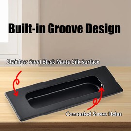 Set of 4 recessed handles for sliding door, stainless steel shell handle, rectangular sliding door handles, cabinet handle in black, cabinet door handle for dressing table, for farm, garden, kitchen,