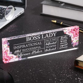 Boss Lady Gifts for Women Inspirational Quotes Office Gifts for Women Acrylic Boss Lady Office Decor Boss Birthday Gifts Boss Appreciation Keepsake and Paperweight for Female Leader (Classic Style)