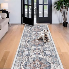 4x12 Wide Hallway Runner Rug: Vintage Washable Soft Runners for Living Room Bedroom Water Resistant Carpet with Non-Slip Backing for Entry Kitchen Dining Room Thin Bathroom Floor Mat(Brick,4x12)
