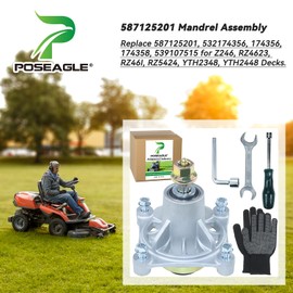 POSEAGLE Pre-Greased 587125201 Mandrel Assembly Replace Husqvarna 587125201, 532174356, 174356, 174358, 539107515 for Husqvarna Z246, RZ4623, RZ46I, RZ5424, YTH2348, YTH2448 Decks