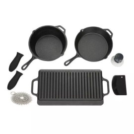 OZARK TRAIL 8 PC PRE SEASONED CAST IRON SKILLET COOKWARE SET *NEW