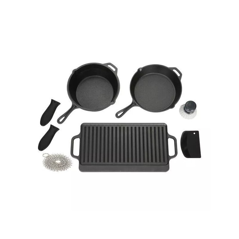 OZARK TRAIL 8 PC PRE SEASONED CAST IRON SKILLET COOKWARE