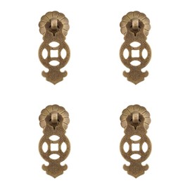 Tiazza 4Pcs Chinese Style Vintage Furniture Drawer Brass Pulls Handle Jewelry Box Small Hanging Tag Handle (Antique Bronze)