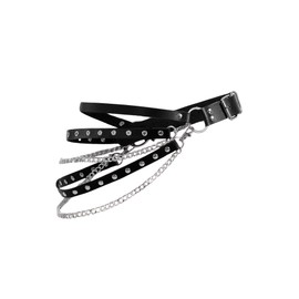 GORGLITTER Women's Gothic Grunge Punk Leather Layered Chain Waist Belt Adjustable Black 12 Months