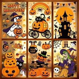 XIMISHOP 8 Sheets 174 Pcs Reusable Halloween Pumpkin Witch Window Stickers