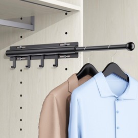 Valet Rod for Closets, 12" Valet Rod With 4 Hooks, Closet Organizer Slide Out Clothing Hanger Rods Extender Perfect for Suits,Dresses,Belt,Tie