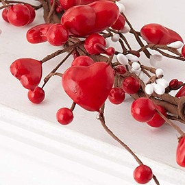 Red Hearts and Berry Valentine Garland by Factory Direct Craft - Bright Red Hears and Berries Garland for Valentine's Day and Sweetest Day Decorations