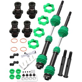 hopsupRC Drive Shaft CVD Upgrades Part for 1/10 Slash Rustler Stampede VXL 2wd,Aluminum Hex Hub Adapters 12mm to 17mm W/10mm Offset & #45 Steel Front Rear Driveshaft Axles,Green