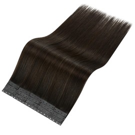 Full Shine Holed Tape Extensions Human Hair Dark Brown 20PCS 50G Tape in Hair Extensions Human Hair 24Inch Invisible PU No Glue No Clips for Party Brown Tape ins Soft Remy Glueless Straight