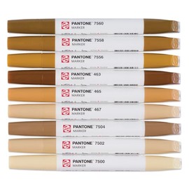 Talens Pantone Marker Set of 9 Brown Dual Tip Pen with Brush Tip and Chisel Tip Water-Based Pigmented Ink in Pantone Colours