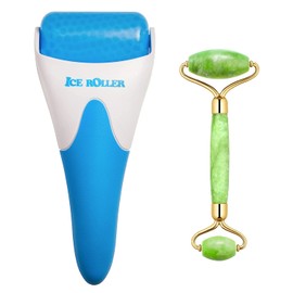 Rodillo de jade + rodillo de hielo dos en uno para aliviar la hinchazón de cara y ojos y rodillo de jade para cara, ojos, cuerpo, cuello, masaje facial