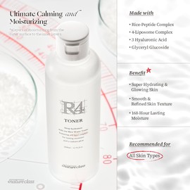 [NATURECLASS] R4 Hydrating Rice Toner with Rice-Peptide & 4-Liposome Complex – Calming & Moisturizing Glowing Toner, Lasting Hydration, Hypoallergenic Korean Skincare 6.76 fl.oz.